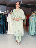 GREEN EMBROIDERED SILK SUIT