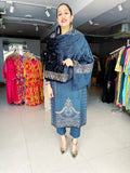 BULE VELVET FULLY EMBROIDERED SUIT