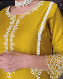 YELLOW SILK EMBROIDERED SUIT