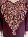 WINE KASHMIRI EMBROIDERED ONLY FIRAN