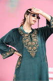 GREEN VELVET EMBROIDERED FIRAN WITH PANTS