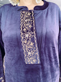 AUBERGINE COLOUR PREMIUM VELVET EMBROIDERED FIRAN WITH PANTS