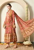 PRINTED COTTON ANARAKHA ANARKALI WITH PALAZZO AND COTTON PRINTED DUPATTA