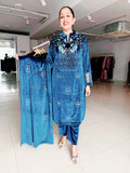 DARK FIROZI VELVET EMBROIDERED PARTY WEAR SUIT