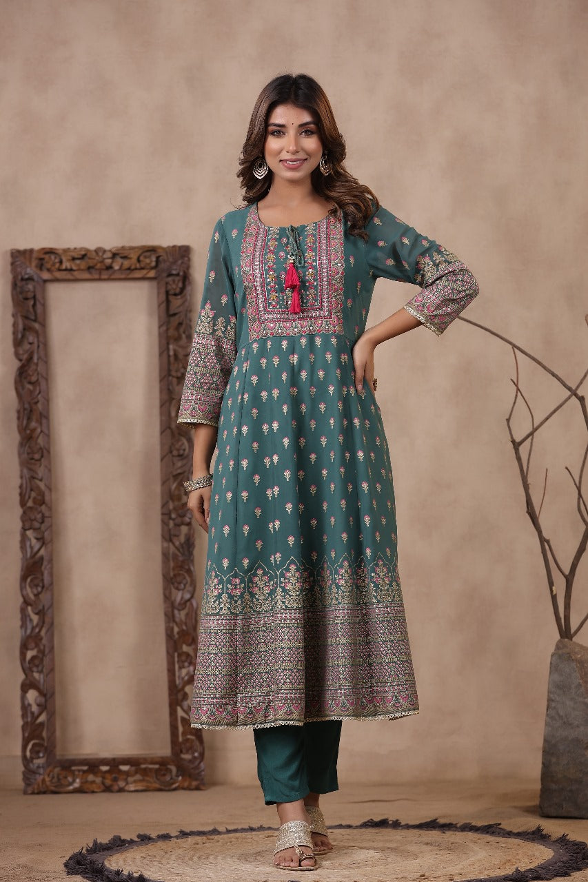 GEORGETTE PRINTED ANARKALI SUIT WITH EMBROIDERY ON YOKE