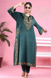 GREEN VELVET EMBROIDERED FIRAN WITH PANTS