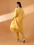 YELLOW HAND BLOCK PRINTED COTTON SUIT SET (WITH PANTS AND DUPATTA)