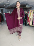 WINE WOOLEN KNITTED EMBROIDERED SUIT