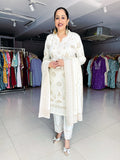 WHITE FULLY EMBROIDERED WOOLEN KNITTED SUIT