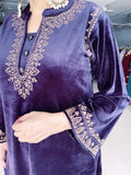 AUBERGINE COLOUR PREMIUM VELVET EMBROIDERED PHIRAN WITH PANT