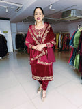 MAROON PREMIUM VELVET EMBROIDERED SUIT