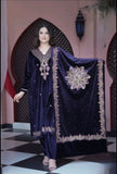 PURPLE HEAVY EMBROIDERED PARTY WEAR VELVET SUIT