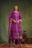 PURPLE FULLY EMBROIDERED DESIGNER A LINE SILK SUIT