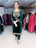 GREEN PREMIUM VELVET EMBROIDERED SUIT