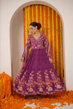 PURPLE PRINTED ANGRAKHA STYLE MUSLIN SILK ANARKALI