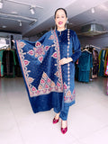 INK BLUE EMBROIDERED VELVET SUIT