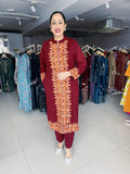 RUST WOOLEN EMBROIDERED SUIT