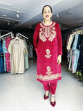 MAROON EMBROIDERED VELVET SUIT