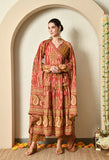 PRINTED COTTON ANARAKHA ANARKALI WITH PALAZZO AND COTTON PRINTED DUPATTA