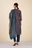 NAVY BLUE CHANDERI SUIT SET (WITH PANTS AND DUPATTA)