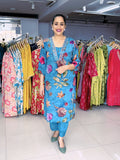 BLUE PRINTED MUSLIN SUIT