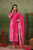 PINK PRINTED AND EMBROIDERED SILK A LINE SUIT