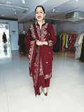 WINE WOOLEN EMBROIDERED SUIT