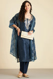 NAVY BLUE GOTA PATTI CHANDERI SUIT SET (WITH PANTS AND DUPATTA)