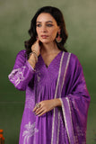 PURPLE SILK PRINTED & EMBROIDERED A LINE SUIT