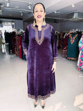 AUBERGINE COLOUR PREMIUM VELVET EMBROIDERED PHIRAN WITH PANT