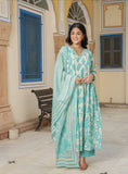 TURQUOISE  COTTON PRINTED SUIT