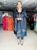 BULE VELVET FULLY EMBROIDERED SUIT