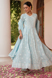 Blue Cotton Lucknowi Embroided Anarkali Suit