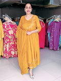 ORANGE EMBROIDERED COTTON ANARKALI SUIT