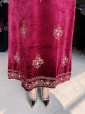 DARK MAROON VELVET EMBROIDERED FIRAN WITH PANTS