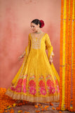 YELLOW FLORAL PRINT CHINON ANARKALI SUIT