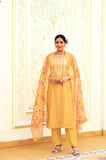 YELLOW MUSLIN SILK EMBROIDED SET