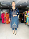 BULE VELVET FULLY EMBROIDERED SUIT