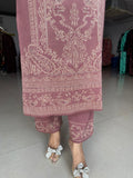 ONION PINK EMBROIDERED WOOLEN KNITTED SUIT