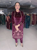 WINE VELVET EMBROIDERED SUIT