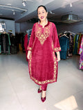 MAROON EMBROIDERED VELVET FIRAN WITH PANTS