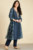 NAVY BLUE GOTA PATTI CHANDERI SUIT SET (WITH PANTS AND DUPATTA)