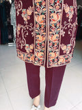 RUST WOOLEN CO ORD SET ORNAMENTED WITH KASHMIRI EMBROIDERY