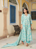 TURQUOISE  COTTON PRINTED SUIT