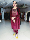 MAROON PREMIUM VELVET EMBROIDERED SUIT