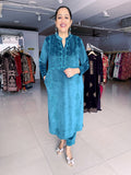 BLUE CORDUROY VELVET EMBROIDERED SUIT