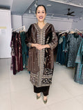 CHOCOLATE COLOUR PREMIUM VELVET EMBROIDERED PARTY WEAR SUIT