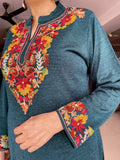 PEACOCK BLUE WOOLEN SUIT WITH KASHMIRI EMBROIDERY