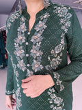 GREEN WOOLEN KNITTED EMBROIDERED ONLY KURTA