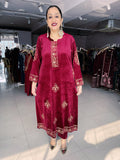 DARK MAROON VELVET EMBROIDERED FIRAN WITH PANTS